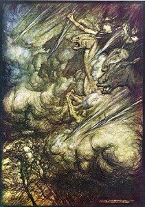 Arthur Rackham's illustration to The Ride of the Valkyries