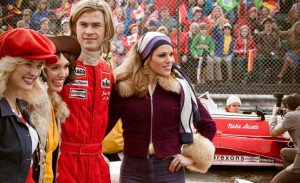 Hunt and the ladies, with Lauda peeved in the background