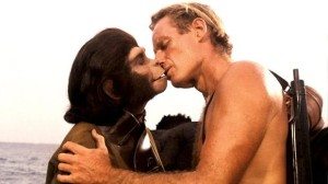 Man on ape love, the forbidden fruit