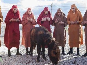 Male plebians praying to the sacred Horsum jacky kingdom women